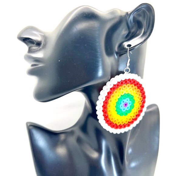 Large Rainbow Earrings - Pride Earrings - Perler Earrings - Statement Earrings - Picture 9 of 9